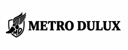 Logo of Metro Dulux with a black and white design on a white background